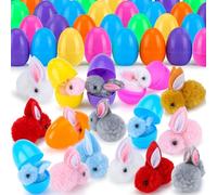 Labrostar 24Pack Easter Eggs Fillers with Easter Bunny Plush Inside Prefilled Easter Eggs for Easter Eggs Hunt Easter Bunny Mini Stuffed Animal for Easter Basket Stuffers Classroom Prize Supplies