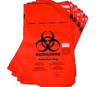 Labsales Biohazard Waste Disposal Bags Red, Heavy-Duty, Leak Proof for Hazardous Waste Bio Hazard Disposal, with Sterilization Indicator Patch 8L Volume 300x500mm Pack of 100 - Autoclavable