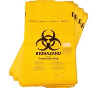 Labsales Biohazard Waste Disposal Bags Yellow, Heavy-Duty, Leak Proof for Hazardous Waste Bio Hazard Disposal, with Sterilisation Indicator Patch 8L Volume 300x500mm Pack of 100 - Autoclavable