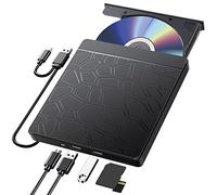 Labtec External CD DVD Drive for laptop Windows 11 10, USB 3.0 and Type-C Portable CD DVD +/-RW ROM Drive Reader Burner Rewriter with SD TF Slot & USB Ports, Slim DVD/CD Player for Linux, Mac OS