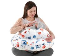 Labtec Nursing Pillow for Breastfeeding Baby, Multifunctional Breast Feeding Pillow with Adjustable Waist Strap and Safety Fence, 100% Cotton Removable Pillowcase, Space Pattern