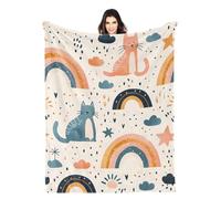 LaBuyGVT Fleece Blanket Boho Cat Rainbow Stars Clouds Gifts for Kids Baby Girls Boys Lightweight Cozy ofa Bedroom Birthday Easter Gift Decor in Throw Blankets