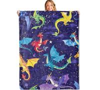 LaBuyGVT Fleece Blanket Funny Dragon Purple Soft Lightweight Cartoon Animals Stars Clouds Dots - Gifts for Adult for Couch Office Travel Home Living Room Activ Blankets