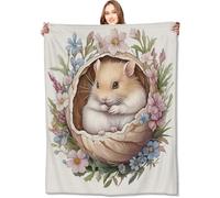 LaBuyGVT Fleece Blanket Hamster Cute Animal in Floral Nest Pastel Flower Gifts for Kids Girls Women Lightweight Soft Cozy ofa Couch Bed Room Travel Modern Deco Blankets