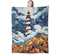 LaBuyGVT Fleece Blanket Lighthouse Stained Glass Coastal with Wave and Rock Soft Cozy s for l Lover Bed Sofa Dorm Living Room Beach Decor Gifts Throw Blankets