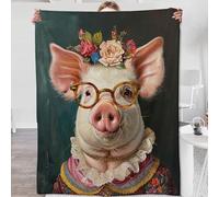 LaBuyGVT Fleece Blanket Pig Pig Gifts for Men Pig Gifts Bedding Decor Pretty Floral Bloom Glasses Pig Pig Stuff Decorations Warm Soft for Bed Sofa Office Throw Blankets