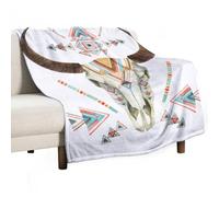 LaBuyGVT Fleece Blanket Western Watercolor Bohemian Bull Skull Retro Abstract Geometric Art Printed Soft Cozy Lightweight for Boys Girls Teens Men Bedroom Livi Blankets