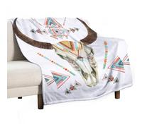 LaBuyGVT Fleece Blanket Western Watercolor Bohemian Bull Skull Retro Abstract Geometric Art Printed Soft Cozy Lightweight for Boys Girls Teens Men Bedroom Livi Blankets