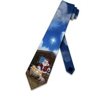 LaBuyGVT Men's Necktie Christmas Nativity Scene Santa at the Manger Holiday Blue Tie