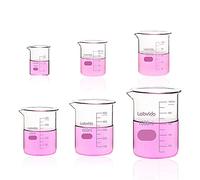 Labvida 6 Size Low Form Glass Beaker Set, 25ml 50ml 100ml 250ml 500ml 1000ml, 3.3 Borosilicate with Printed Graduation, LVA019
