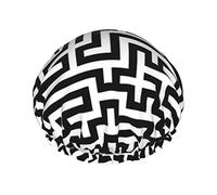 Labyrinth Black White Waterproof Shower Cap,Elastic Bathing Hair Cap Environmental Protection Hair Bath Caps, Double WaterproofBathing Shower Hat
