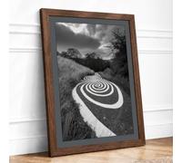 Labyrinth in Grey Minimalist Framed Wall Art Print A1 (84.1×59.4cm) Walnut, Wall Decor for Living Room, Bedroom, Office & Home, Ready to Hang, Art Gift