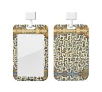 Labyrinth Treasure Map ABS ID Badge Holder with Lanyard, Slide Cover Waterproof Anti-Fouling, Durable for Work - Events