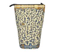 Labyrinth Treasure Map Expandable Stand Pencil Pouch, Multi-Design Oxford Fabric, Adjustable Height, Multi-Use Cosmetic Bag