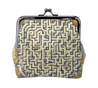Labyrinth Treasure Map Leather Coin Purse for Women-Small Kiss Lock Wallet, Mini Card Holder for Keys Lipstick, Cute Change Purse for Travel