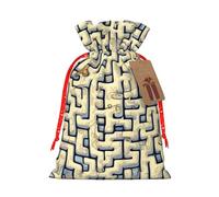 Labyrinth Treasure Map Print Drawstring Favor Bags, M Holiday Pouches, Treat Sacks, Christmas Treat Bags