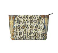 Labyrinth Treasure Map Printed Corduroy Cosmetic Bag - Women's Portable Zipper Toiletry Storage Bag, Black, One Size