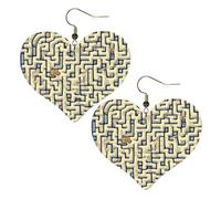 Labyrinth Treasure Map Prints Stylish Heart-Shaped Earrings Lightweight Women'S Accessories Perfect For Parties And Valentine'S Day.