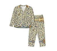Labyrinth Treasure Map Super-Soft Long Sleeve Pajama Set for Women - Lazy Loose Cardigan for Sleep at Night, Comfortable, Black, L