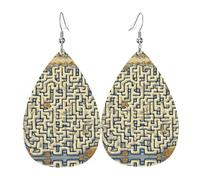 Labyrinth Treasure Map Women's Teardrop Leather Earrings, Hook 925 Silver Plated, Holiday Accessories