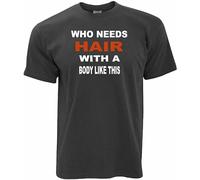 LABZAADGUK Unisex T-Shirt Mens Funny Who Needs Hair Body Like This Bald Joke T Novelty Black Black XXL