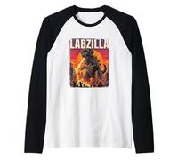 Labzilla Giant Black Labrador Retriever Dog Monster Parody Raglan Baseball Tee