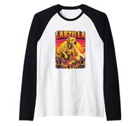 Labzilla Giant Yellow Labrador Retriever Dog Monster Parody Raglan Baseball Tee