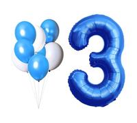 LAC EVERYTHING EVERYWHERE Number 3 Balloon - Blue Birthday Balloons Set with 5 Blue and 3 White Balloons for Kids - Inflates with Helium or Air | 3rd Birthday Decorations Boy