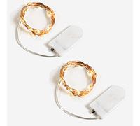LAC EVERYTHING EVERYWHERE Set of 2 Copper Wire Fairy Lights Battery Operated (2 m Each) - 20 Warm White LEDs Battery Powered (Included) - Indoor Christmas String Lights for Bedroom & Home