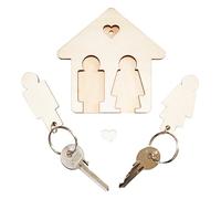 LAC EVERYTHING EVERYWHERE Wooden Couples Keyrings with 2 His & Hers Couples Keychain - House-Shaped Keys Holder Organiser, Ideal House Warming Gifts New Home