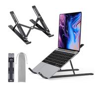 LAC FUTURE Laptop Stand for Desk, Black Aluminium - Adjustable Laptop Stand (7 Levels), Foldable & Portable, Holder Ventilated, Non-Slip - Fits 10-15.6 inch Notebooks