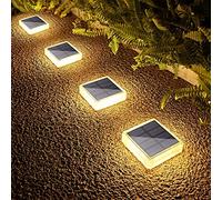Lacasa 4 Pack 30LM IP68 Waterproof Solar Garden Light for Staircase Paths Paths Patio Bridge Warm White 2700K Square