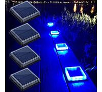 Lacasa Blue Solar Deck Lights, 4 Pack Auto On/Off Driveway Walkway LED Dock Lights, Big Solar Panel Powered IP68 Waterproof Step Lights, Outdoor Warning Lamp Road Markers, for Garden Yard Pathway