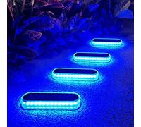 Lacasa Blue Solar Decking Lights, LED Light Outdoor Garden 4 Pack IP68 Waterproof Solar Step Ground Dock Lights, Solar Light Auto On/Off for Garden Patio Lawn Pathway Driveway Walkway Lighting