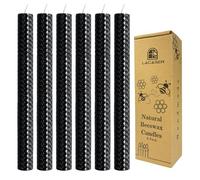 Lacaser Black Beeswax Taper Candles Set of 6 Pcs, 9" Long Candles for Candlesticks in Black,Dripless & Smokeless, Burning Time 4 Hours