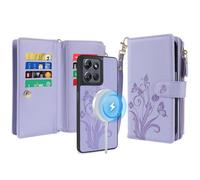 Lacass Compatible with Moto G Power 5G 2025/2026 Detachable Wallet Case,Compatible with MagSafe,[Cards Theft Scan Protection],Magnetic Case Stand PU Leather Zipper(Floral Light Purple)
