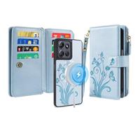 Lacass Compatible with Moto G Power 5G 2025/2026 Detachable Wallet Case,Compatible with MagSafe,[Cards Theft Scan Protection],Magnetic Case Stand PU Leather Zipper(Floral Sky Blue)