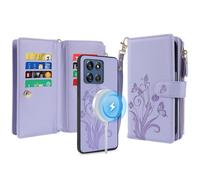 Lacass Compatible with Moto G Stylus 5G 2025/2026 Detachable Wallet Case,Compatible with MagSafe,[Cards Theft Scan Protection],Magnetic Case Stand PU Leather Zipper(Floral Light Purple)