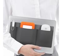 Lacdo 3-Pocket Mouse Holder for Laptop Stick on, External Hard Drive SSD Holder for Laptop, Stick on Pouch Organizer Adhesive Pocket Storage Sleeve for Mouse/HDD/SSD/Cables Accessories, Gray
