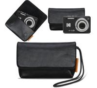 Lacdo Camera Case Bag for KODAK PIXPRO FZ55 /FZ45 /FZ53 /FZ43 Digital Camera, Soft Leather Protective Camera Travel Pouch Sleeve, Compact KODAK PIXPRO FZ55 FZ45 Camera Case Bag with Wrist Strap, Black