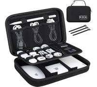 Lacdo Hard Electronic Travel Organizer, MacBook Power Adapter Charger Case | for Cables, Apple Pencil, Mouse, Power Bank, USB Flash Drive, SD Card, Protective Portable Accessories & 3 Cable Tie, Black