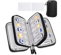 Lacdo USB Flash Drive Case with Labels, USB Case Organizer Thumb Drive Holder Portable Storage Bag Large Capacity for SanDisk/Samsung Flash Drives Jump Drive Memory Stick, SD Card, Cable, Black