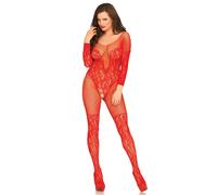 Lace and Mesh Bodysuit with Vine Pattern for Women Leg Avenue Rouge TU