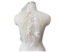 Lace Applique 1Pc Flower Pearl Embroidery Applique Patch Sew On Hat Clothes 47 * 16CM Lace Fabric(Champagne)