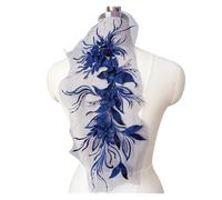 Lace Applique 1Pc Flower Pearl Embroidery Applique Patch Sew On Hat Clothes 47 * 16CM Lace Fabric(Dark Blue)