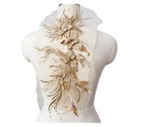 Lace Applique 1Pc Flower Pearl Embroidery Applique Patch Sew On Hat Clothes 47 * 16CM Lace Fabric(Gold)