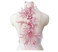 Lace Applique 1Pc Flower Pearl Embroidery Applique Patch Sew On Hat Clothes 47 * 16CM Lace Fabric(Pink)