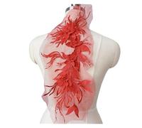 Lace Applique 1Pc Flower Pearl Embroidery Applique Patch Sew On Hat Clothes 47 * 16CM Lace Fabric(Red)