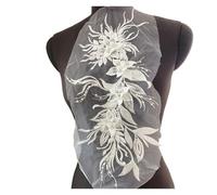 Lace Applique 1Pc Flower Pearl Embroidery Applique Patch Sew On Hat Clothes 47 * 16CM Lace Fabric(White)