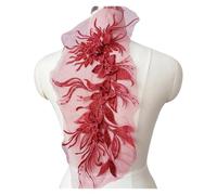 Lace Applique 1Pc Flower Pearl Embroidery Applique Patch Sew On Hat Clothes 47 * 16CM Lace Fabric(Wine)
